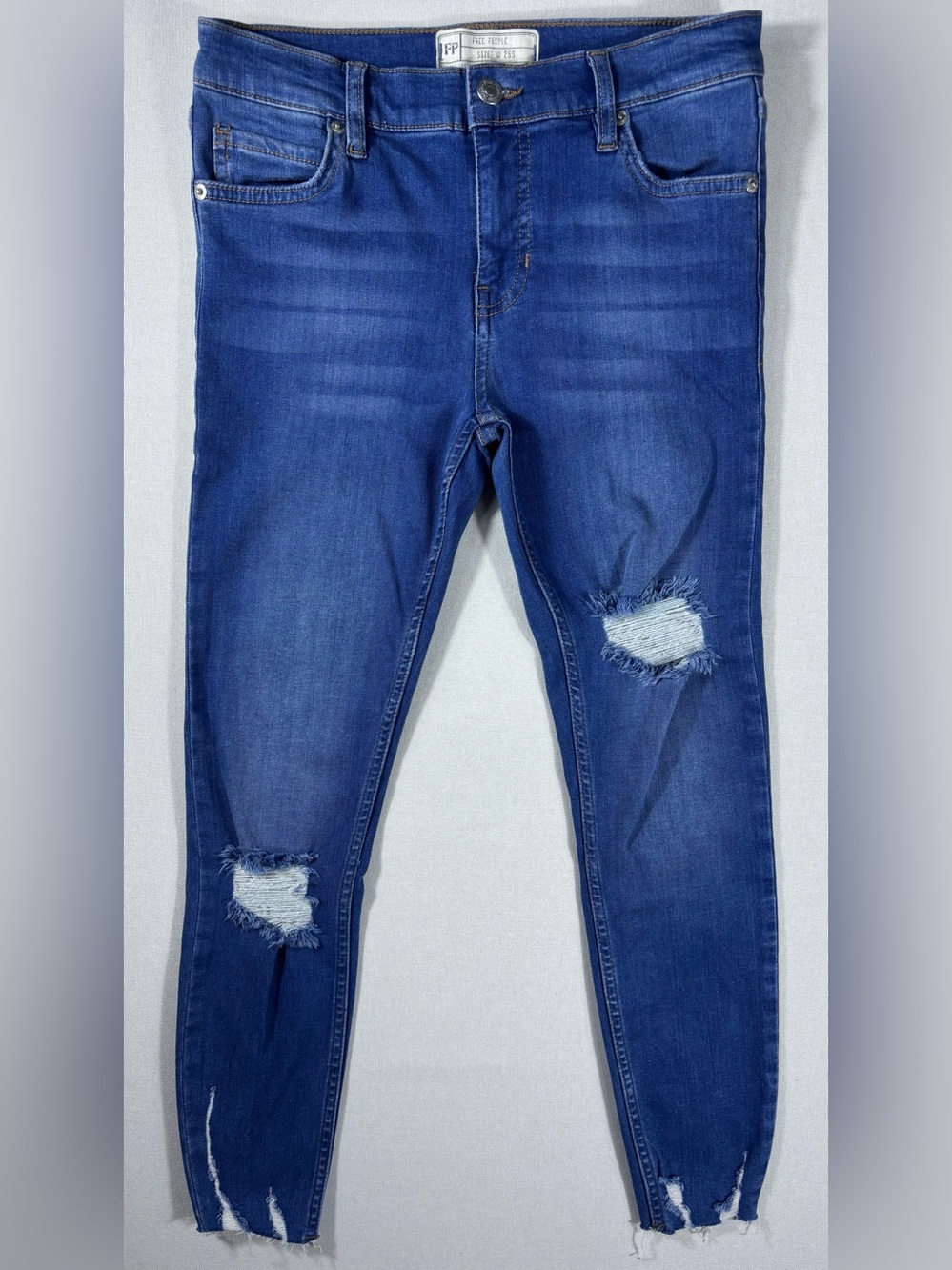 Free People Distressed Skinny Jeans Size 26S Raw Hem Stretch Denim